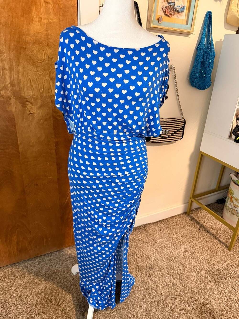 Free People Heart Print Open Back Ruched Midi Dress